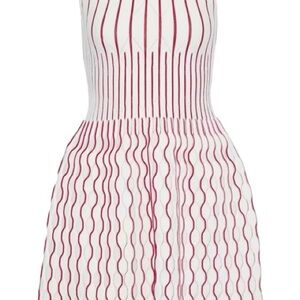 Herve Leger size M off white and shimmery red fit and flare dress knee length
